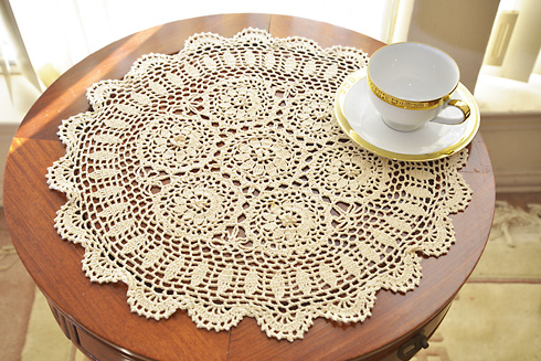 Wheat color Crochet Round Table Topper. 18" Round. ( 2 pieces)